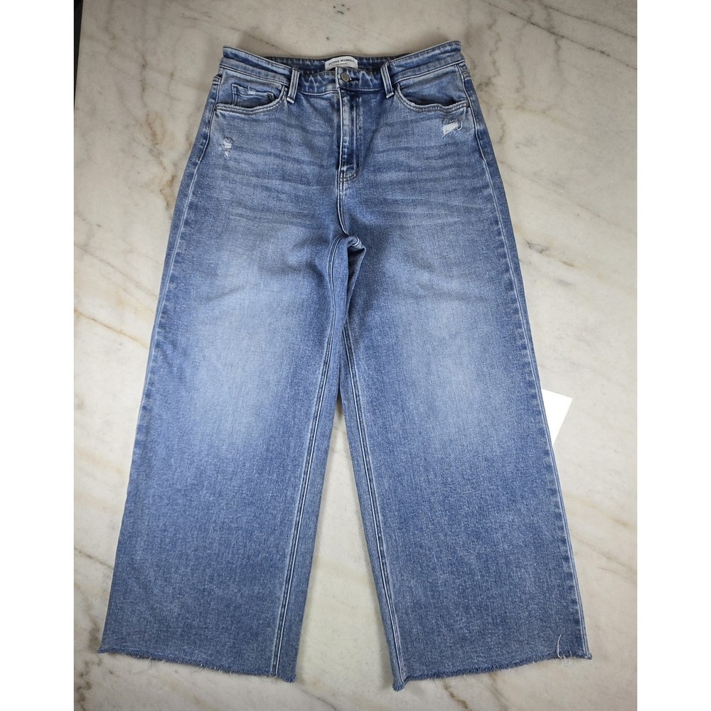 Flying Monkey High Rise Wide Leg Cropped Jeans Size 33 Boho Streetwear Coastal - Picture 2 of 12